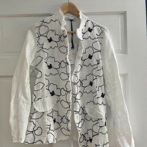 Linen with beading in front jacket with raw edging